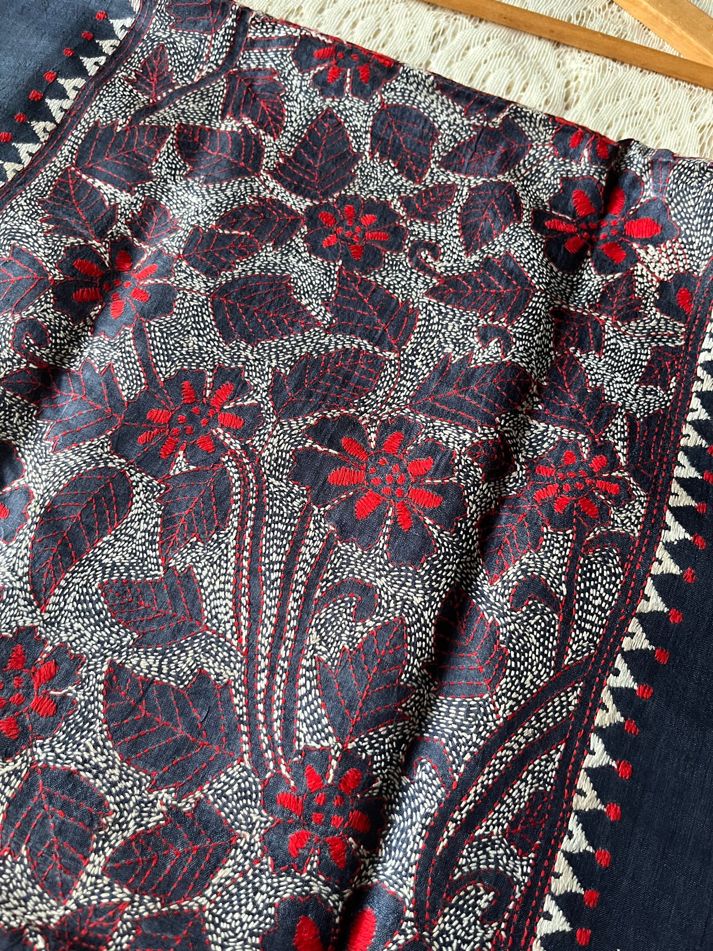 Silk Kantha work kurta fabric
