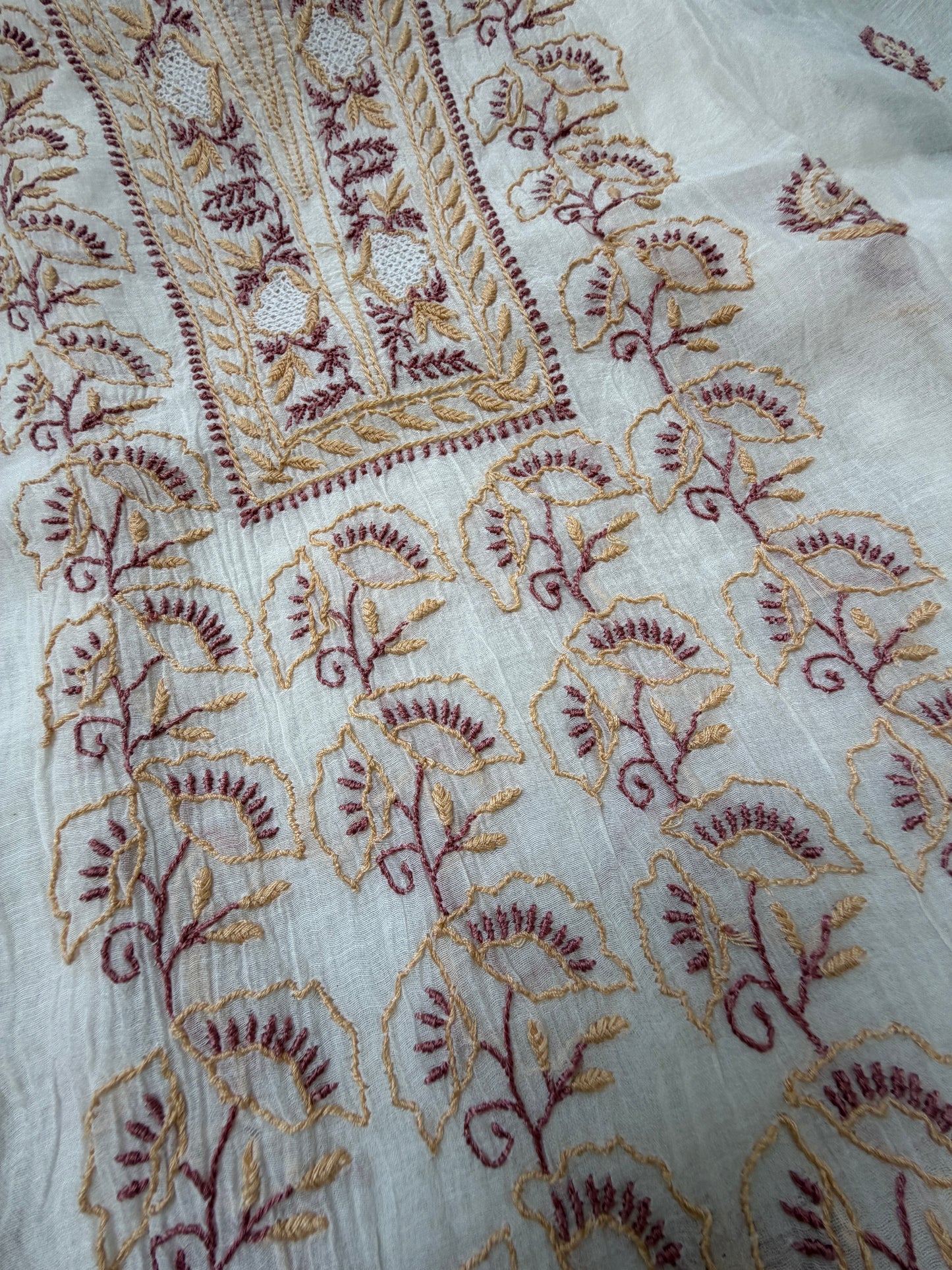 Semi stitched Chanderi Chikankari Kurta Dupatta