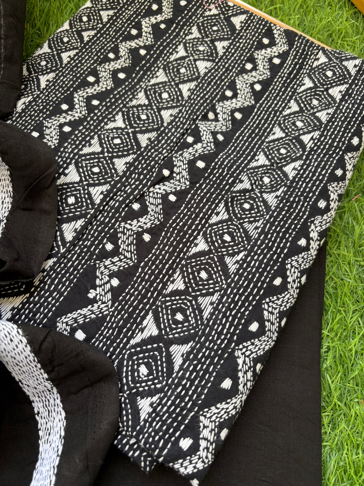 Handwoven Cotton Kantha Kurta Dupatta