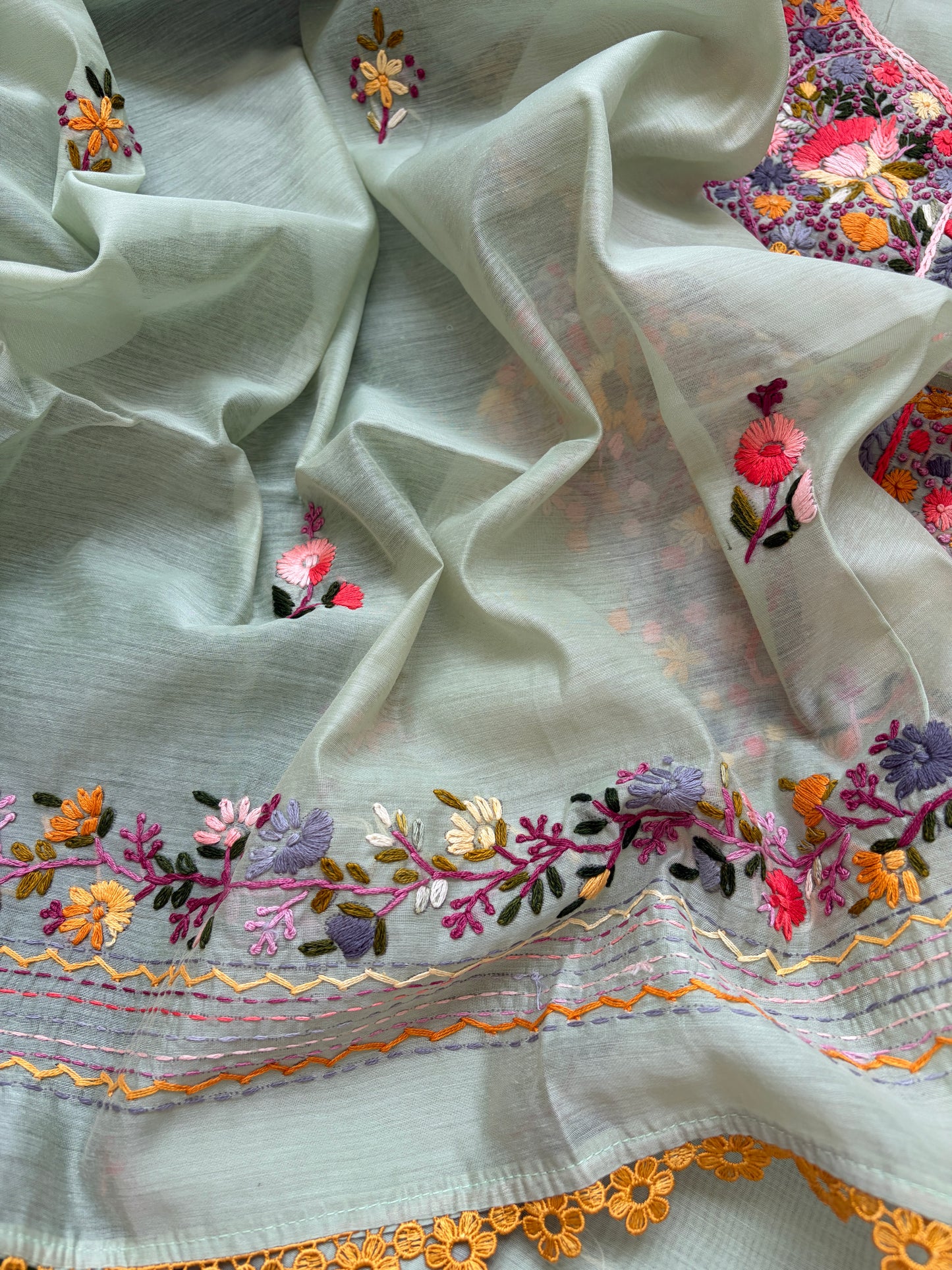 Chanderi silk knot work embroidered kurta dupatta