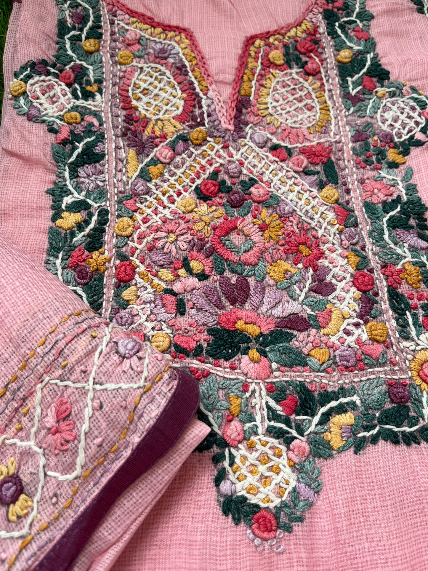 Kota hand embroidered kurta dupatta and plain bottom fabric