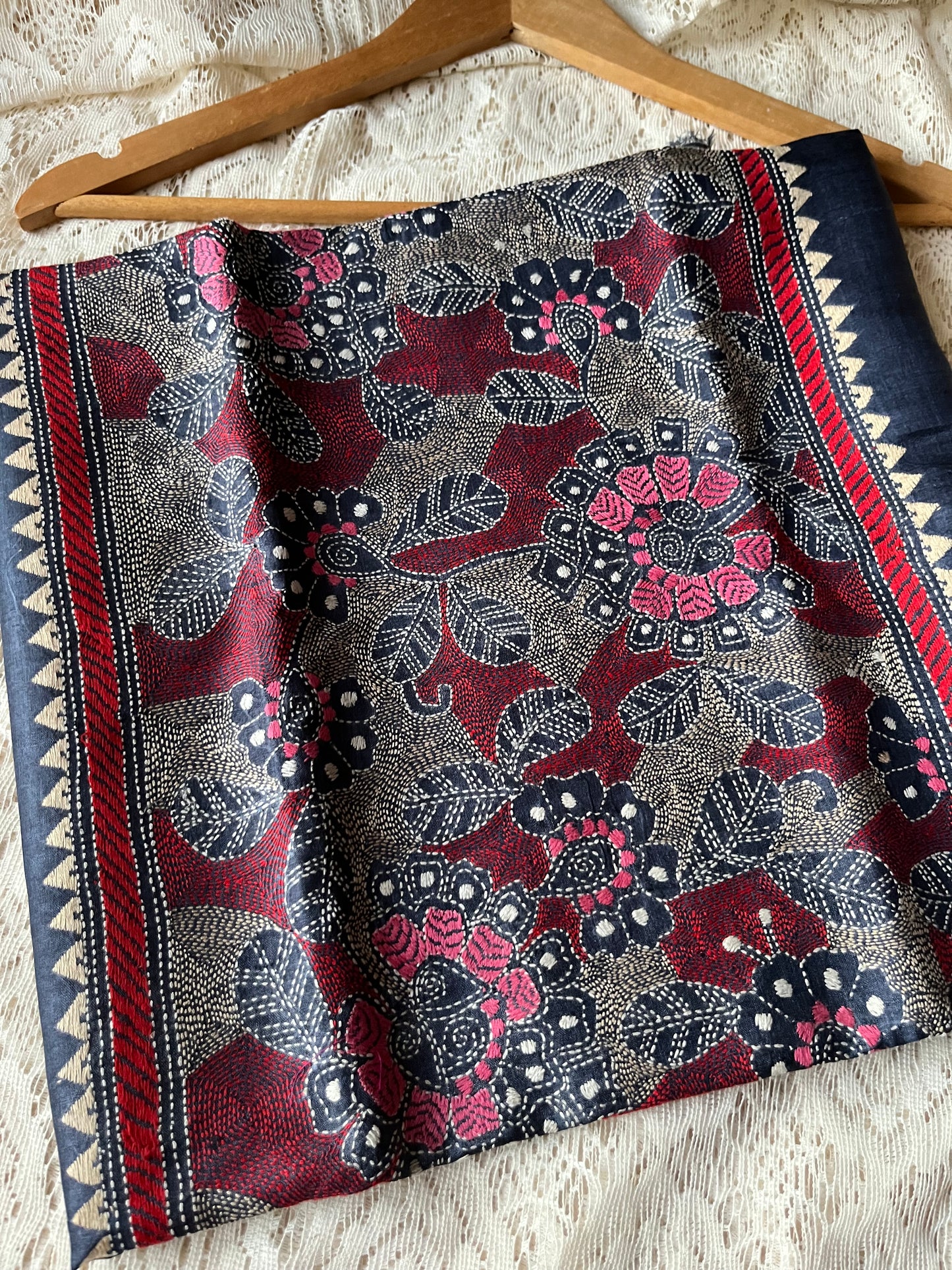 Silk Kantha work kurta fabric