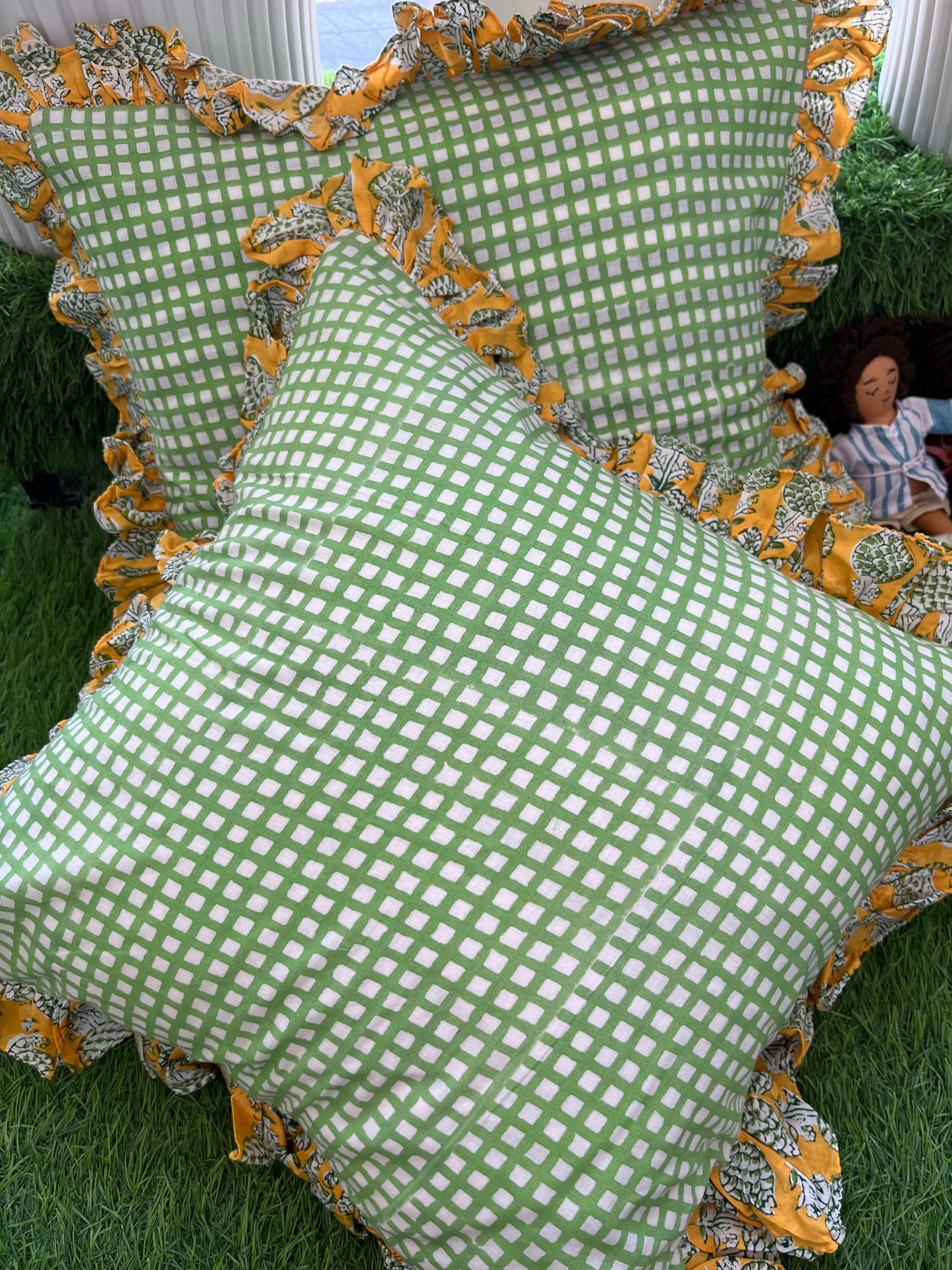 Cotton block print cushion cover set