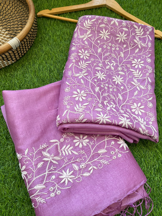 Tussar Silk Chikankari kurta Dupatta