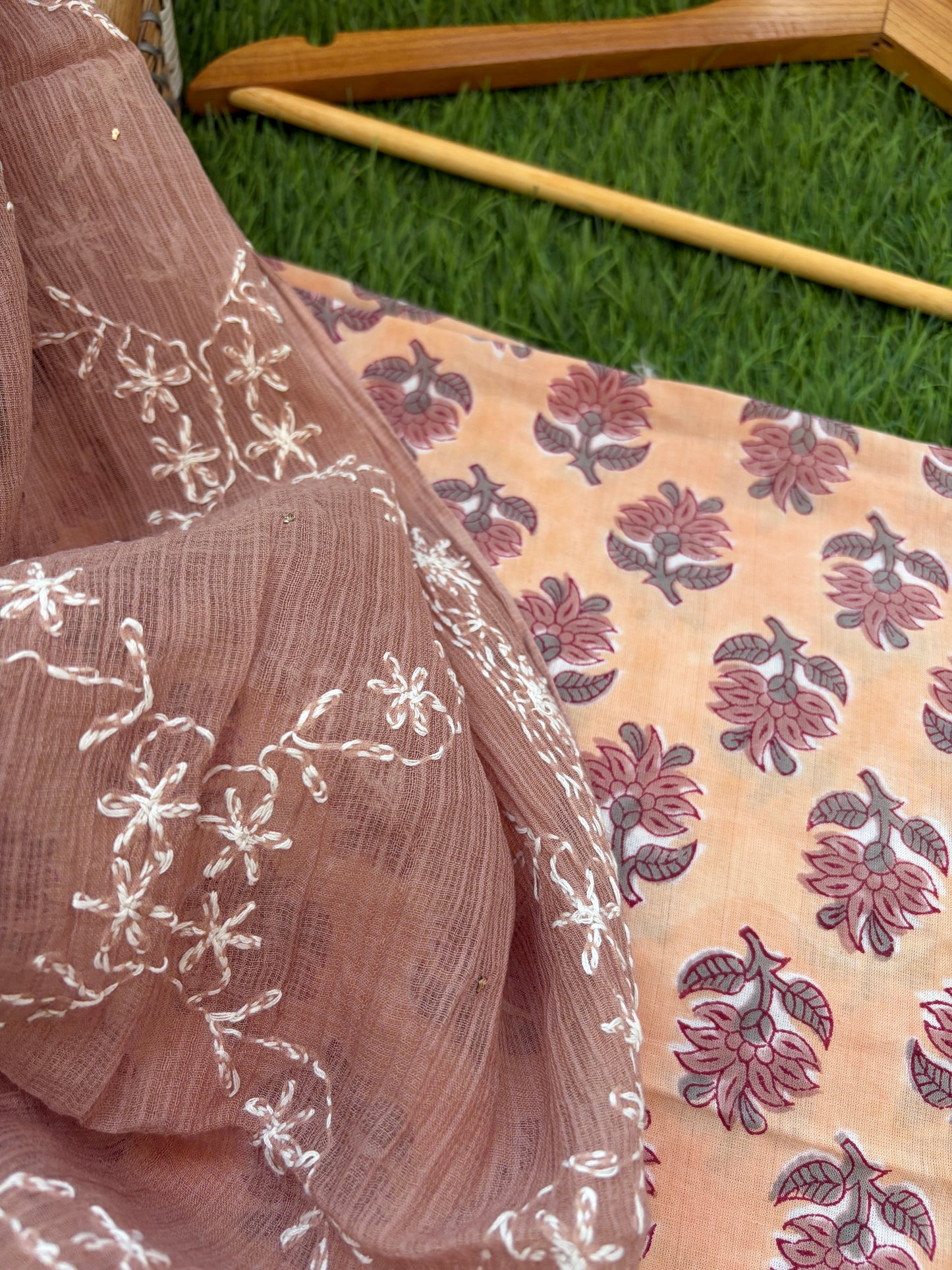 Cotton kurta bottom Kota Doria chikankari dupatta