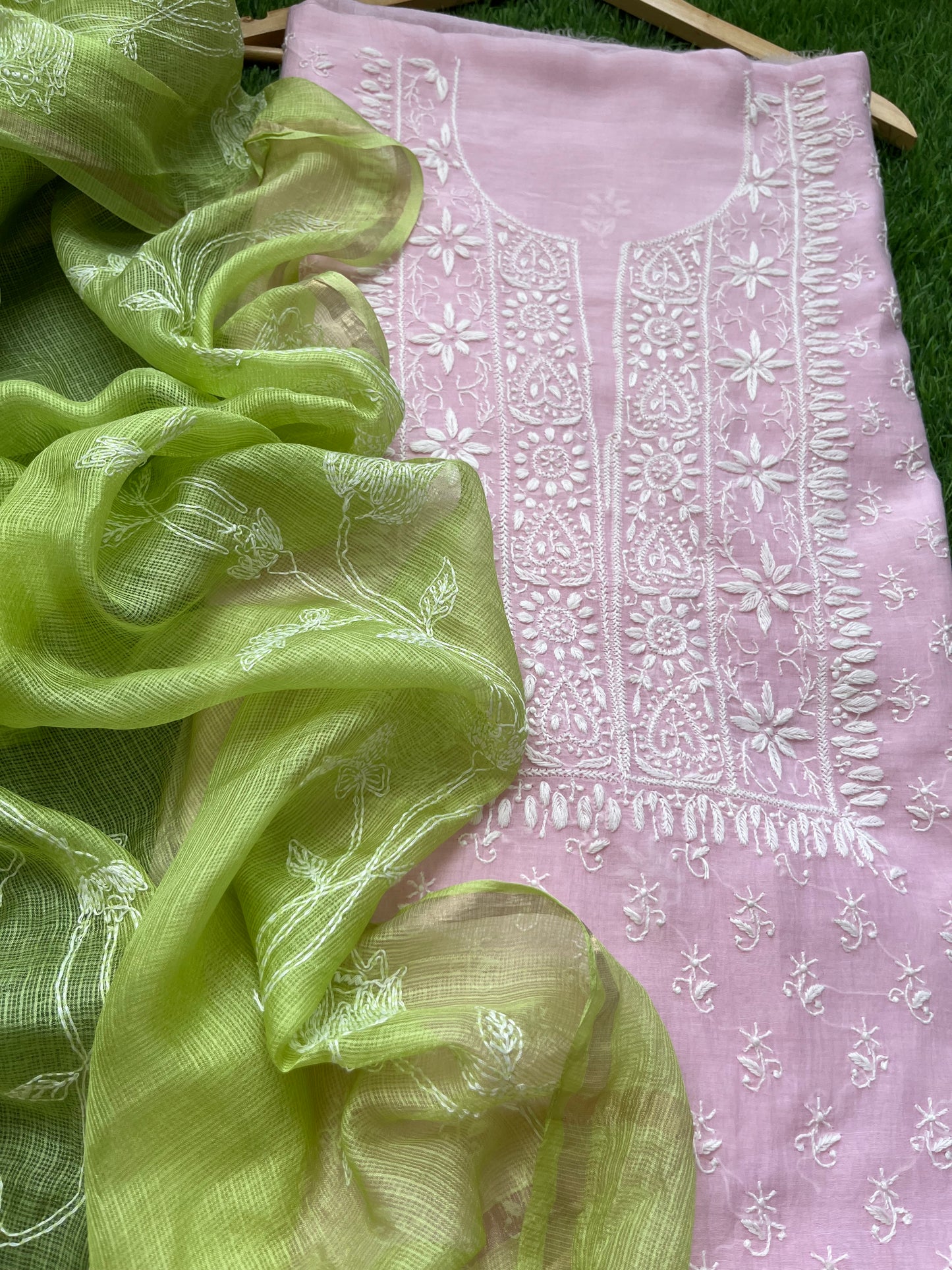 Chanderi Chikankari Kurta kota silk Dupatta