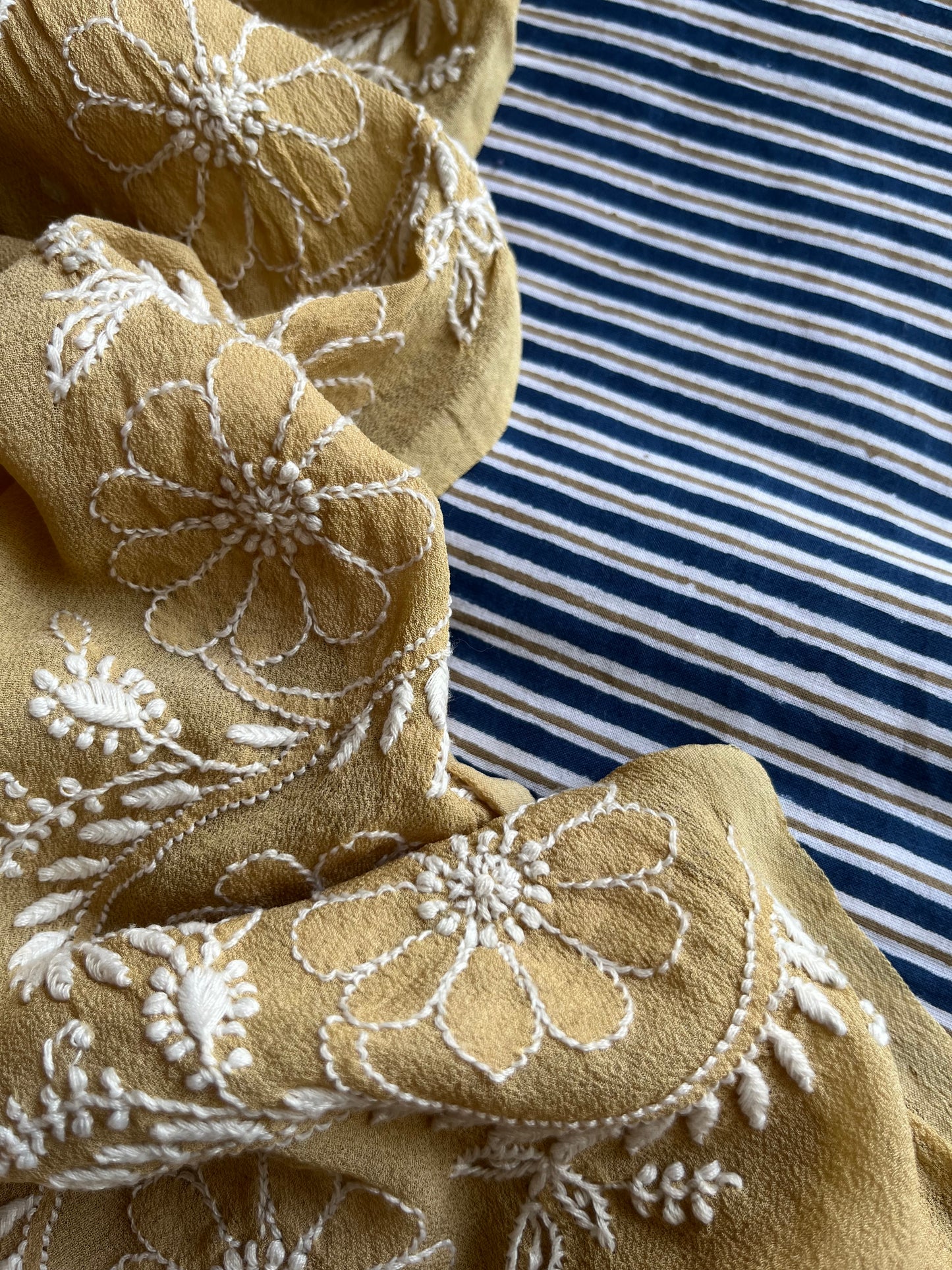 Cotton kurta bottom pure georgette chikankari bandhani dupatta