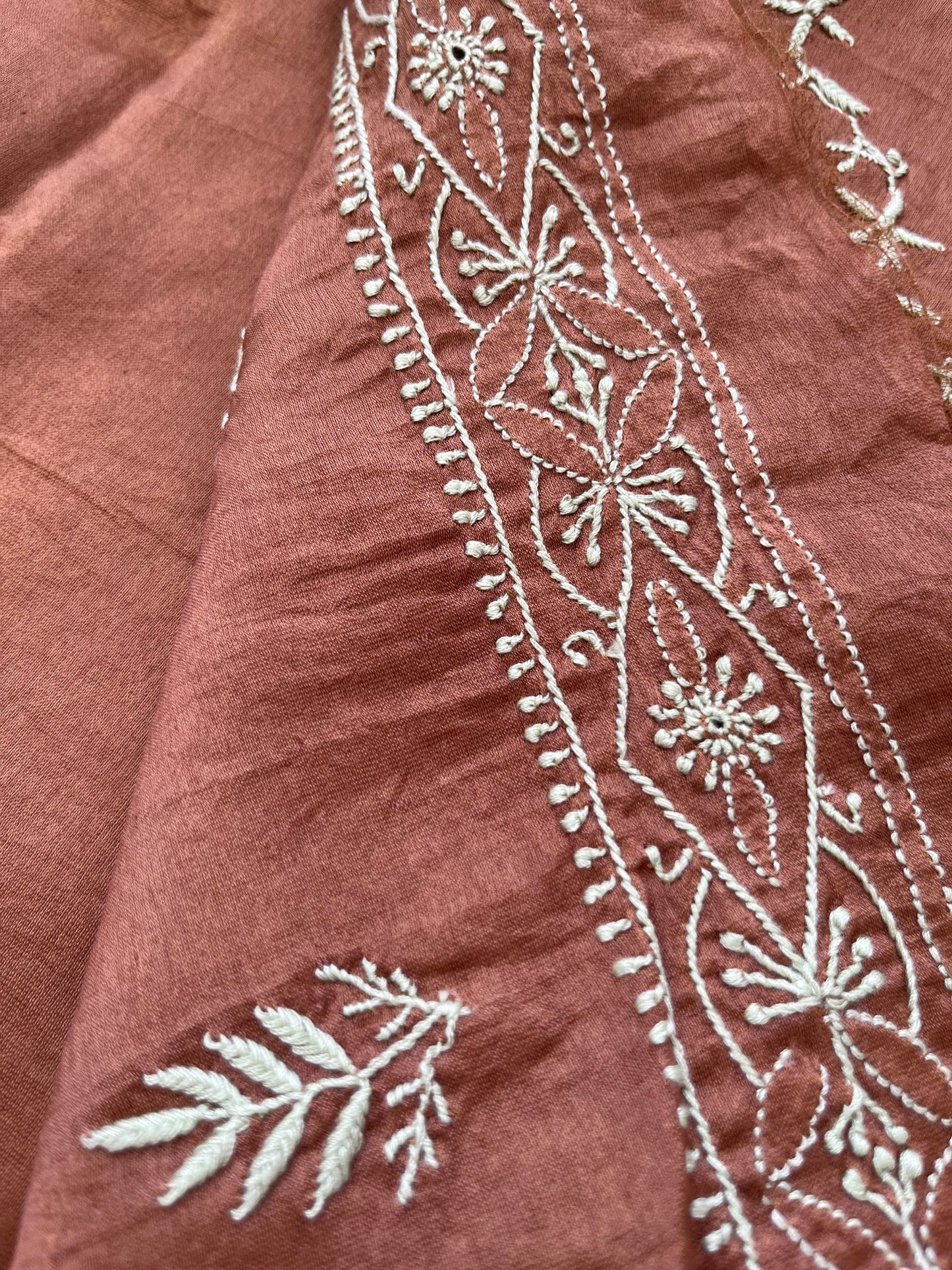 Chanderi Chikankari kurta with georgette dupatta
