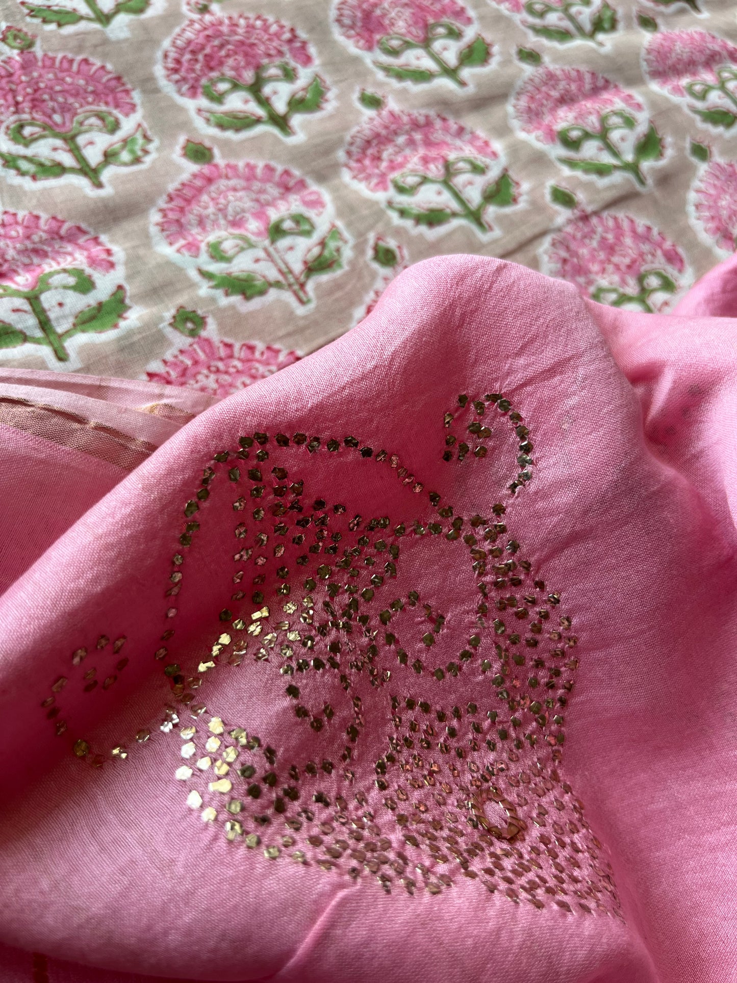 Chanderi Mukaish work Dupatta cotton kurta bottom fabric