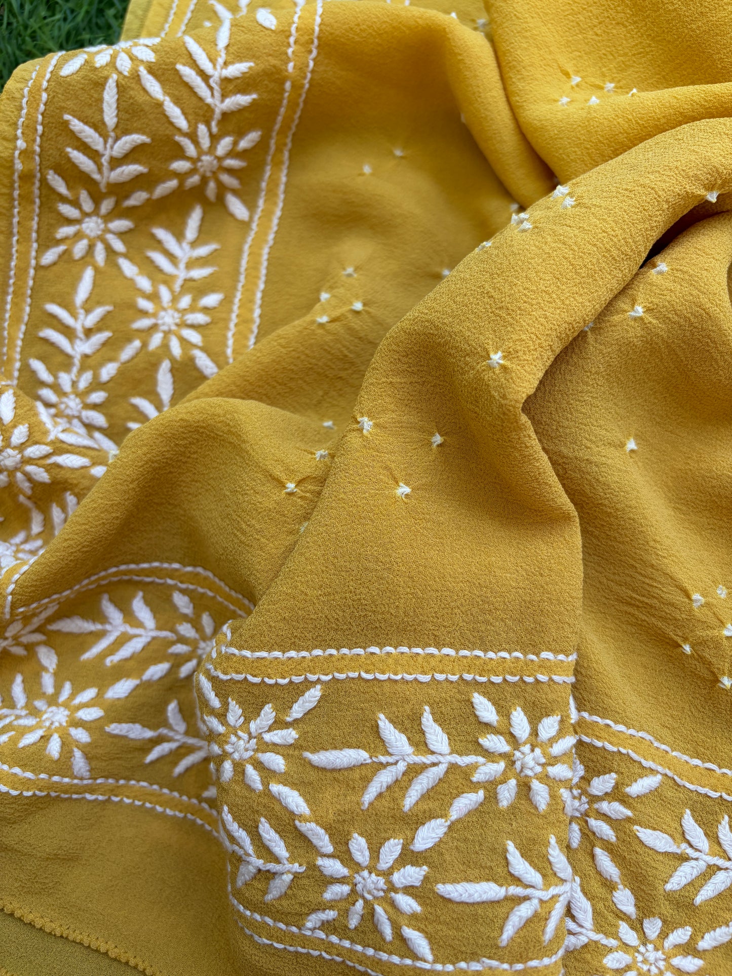 Khadi kurta bottom pure georgette chikankari bandhani dupatta