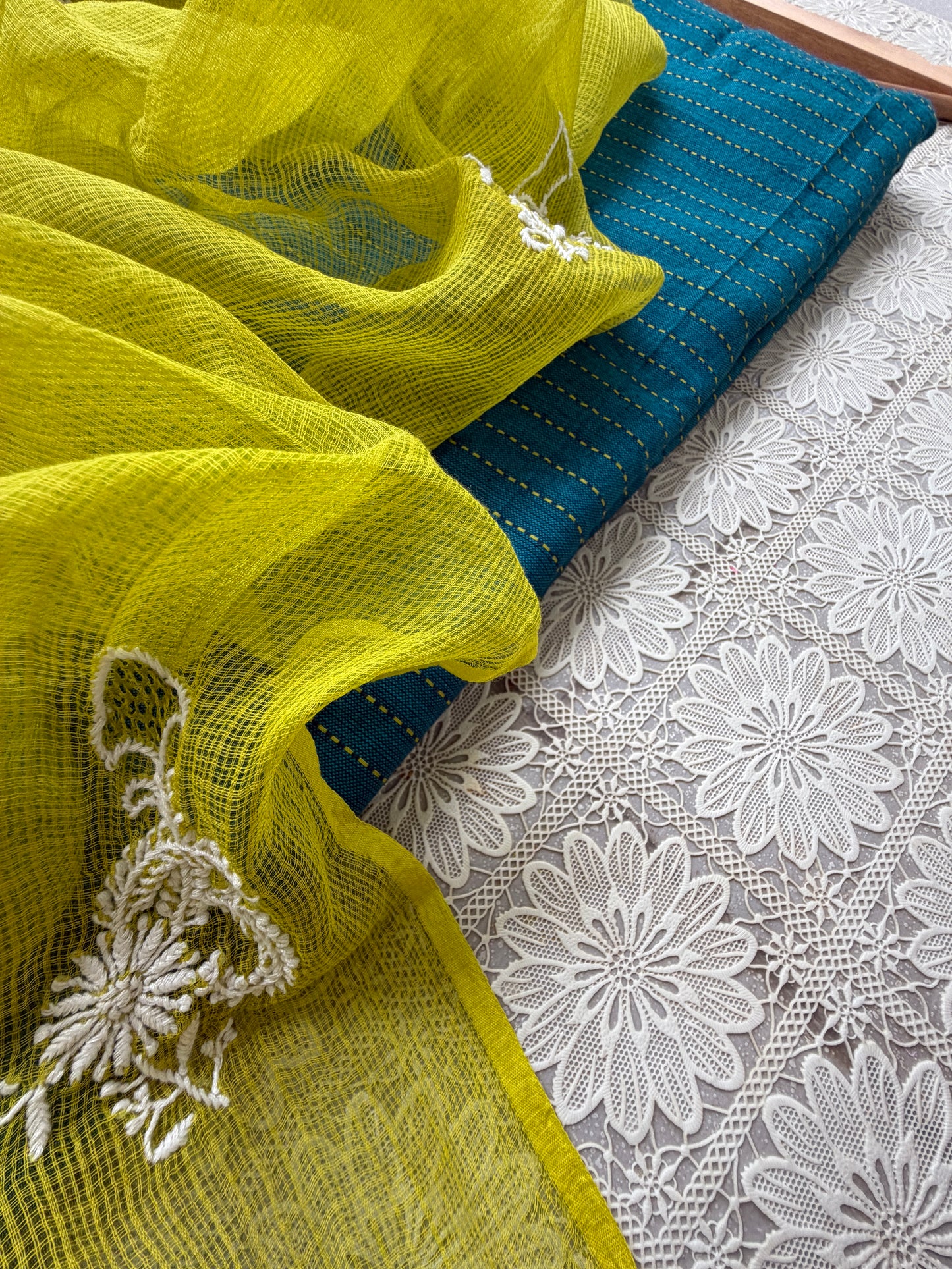 Mangalgiri kurta bottom Kota Doria chikankari dupatta