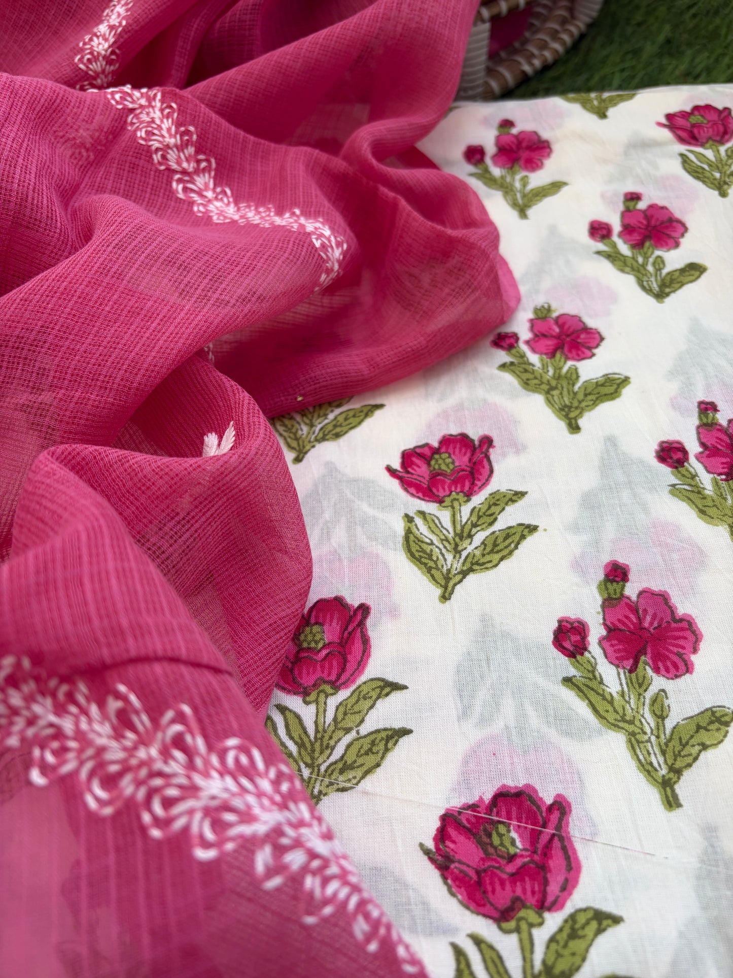 Cotton kurta Kota Doria chikankari dupatta
