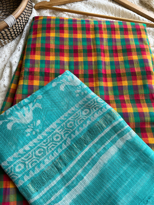 Cotton check kurta bottom Kota Doria dupatta