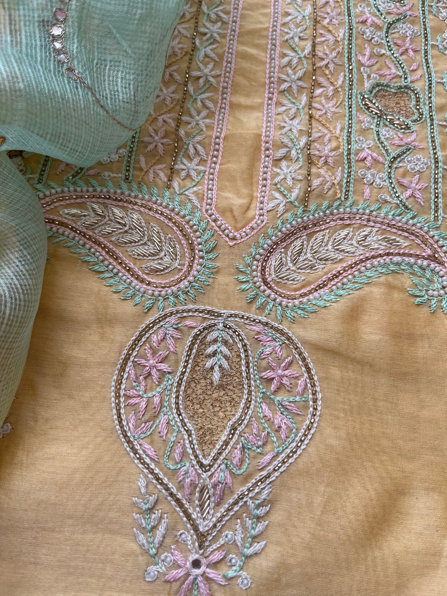 Hand embroidered chanderi kurta kota silk chikan work dupatta