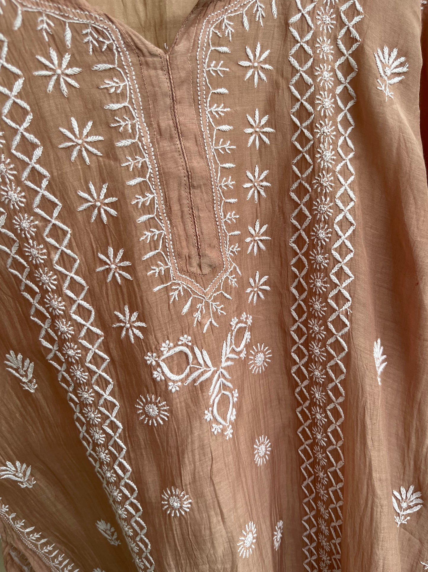 Chanderi chikan work short Kurti