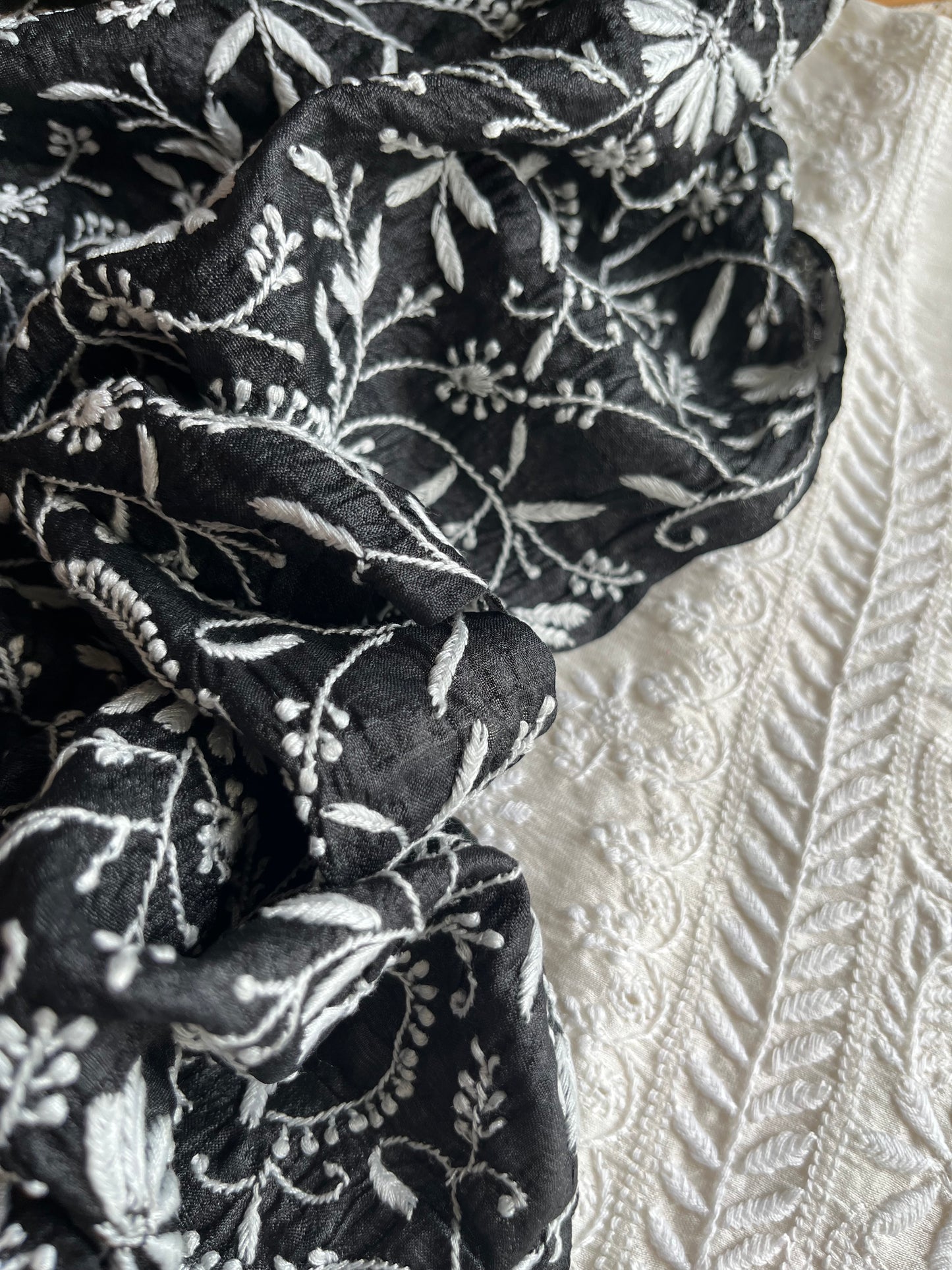 Chanderi Chikankari kurta with tussar dupatta