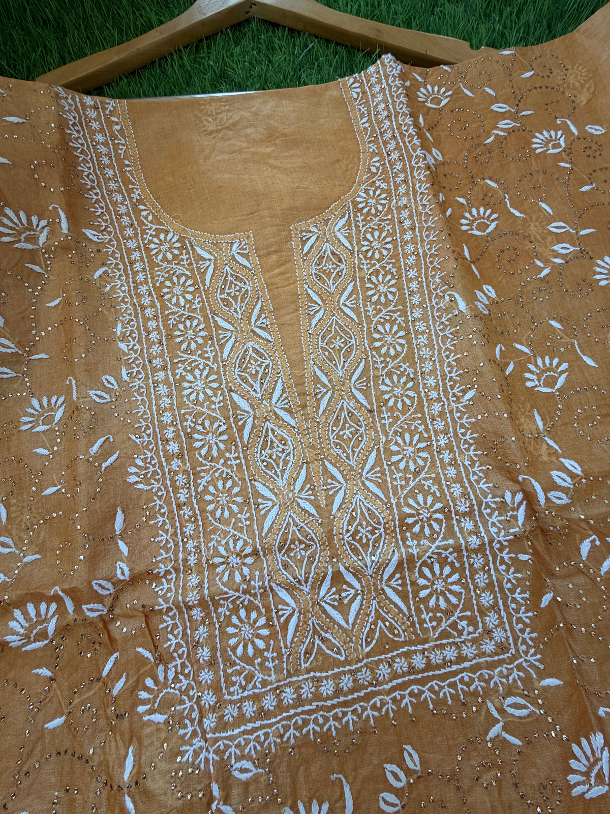 Tussar Silk Chikankari mukaish work Kurta