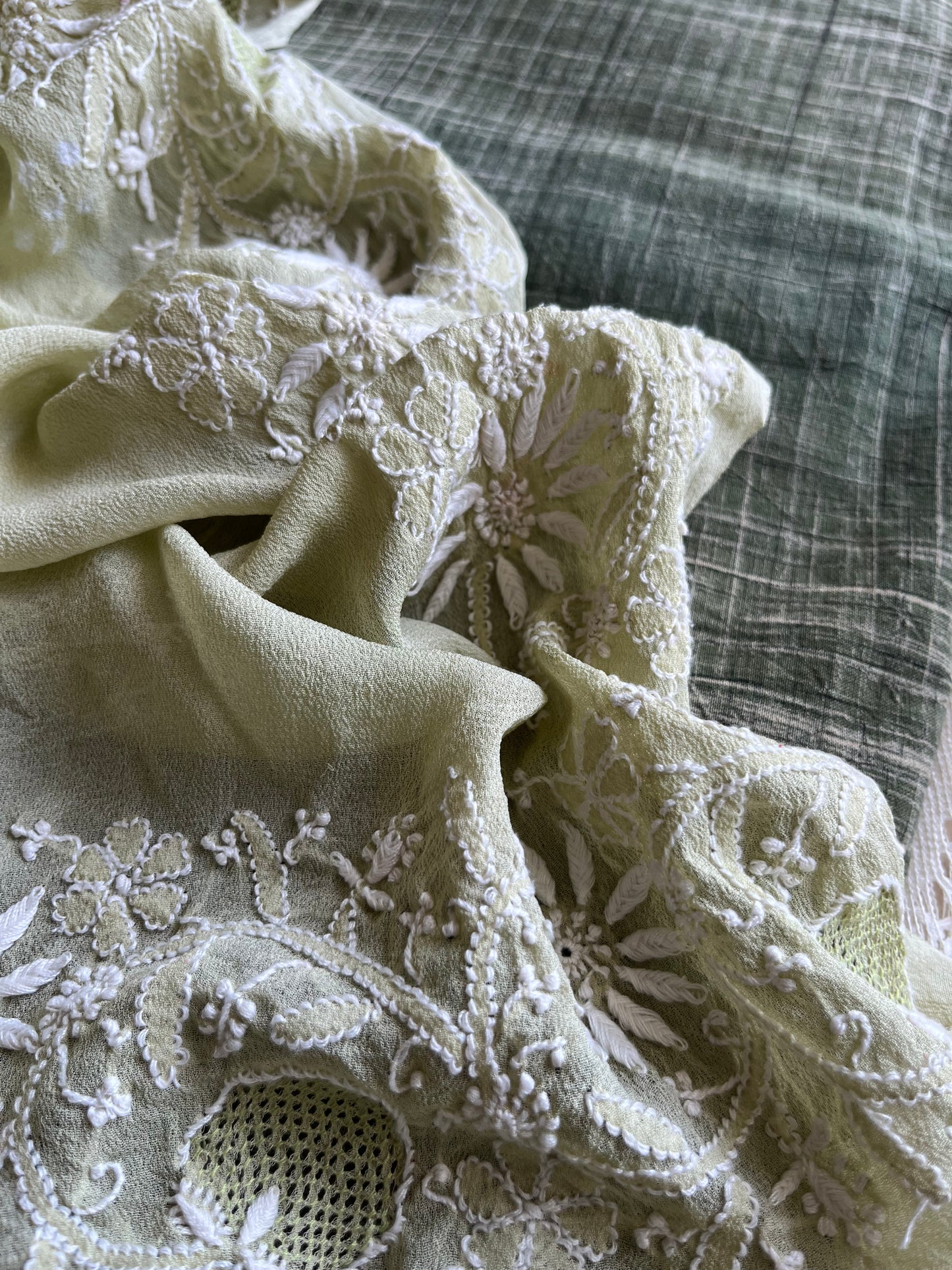 Cotton kurta bottom pure georgette chikankari bandhani dupatta