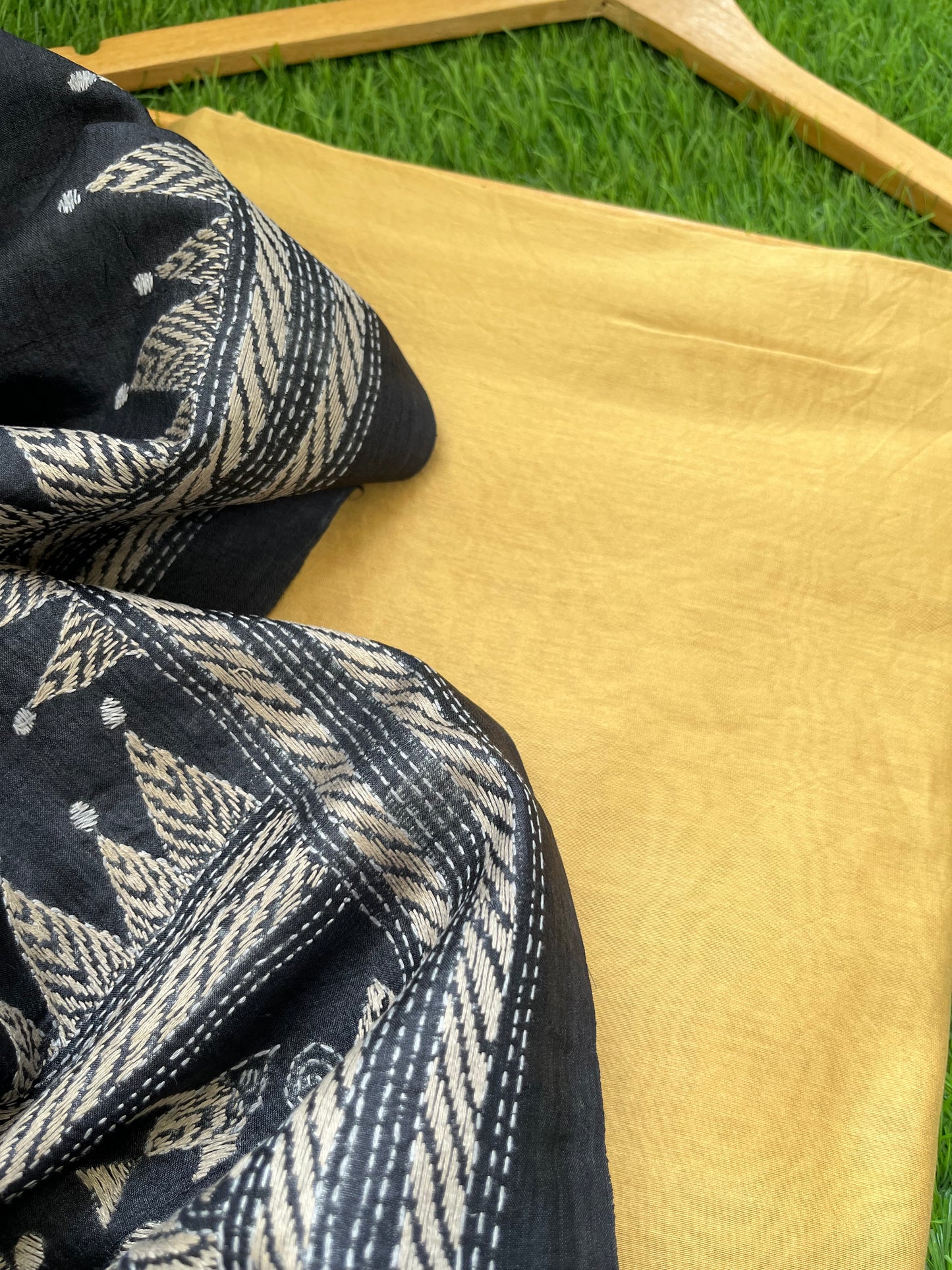 Silk Kantha Dupatta with chanderi silk kurta Bottom fabric