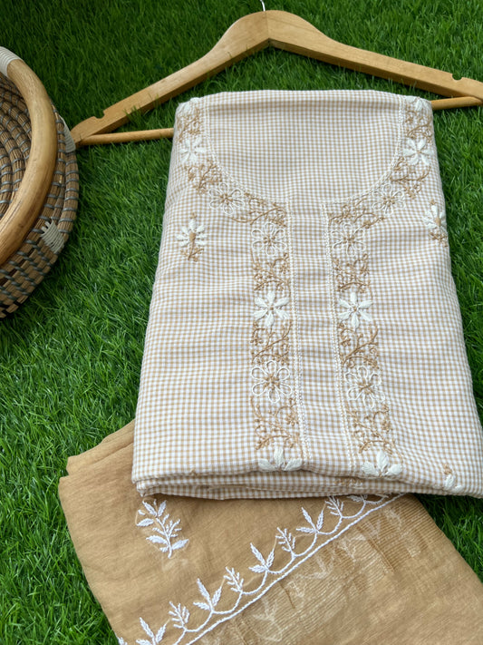 Cotton chikan kurta chanderi dupatta