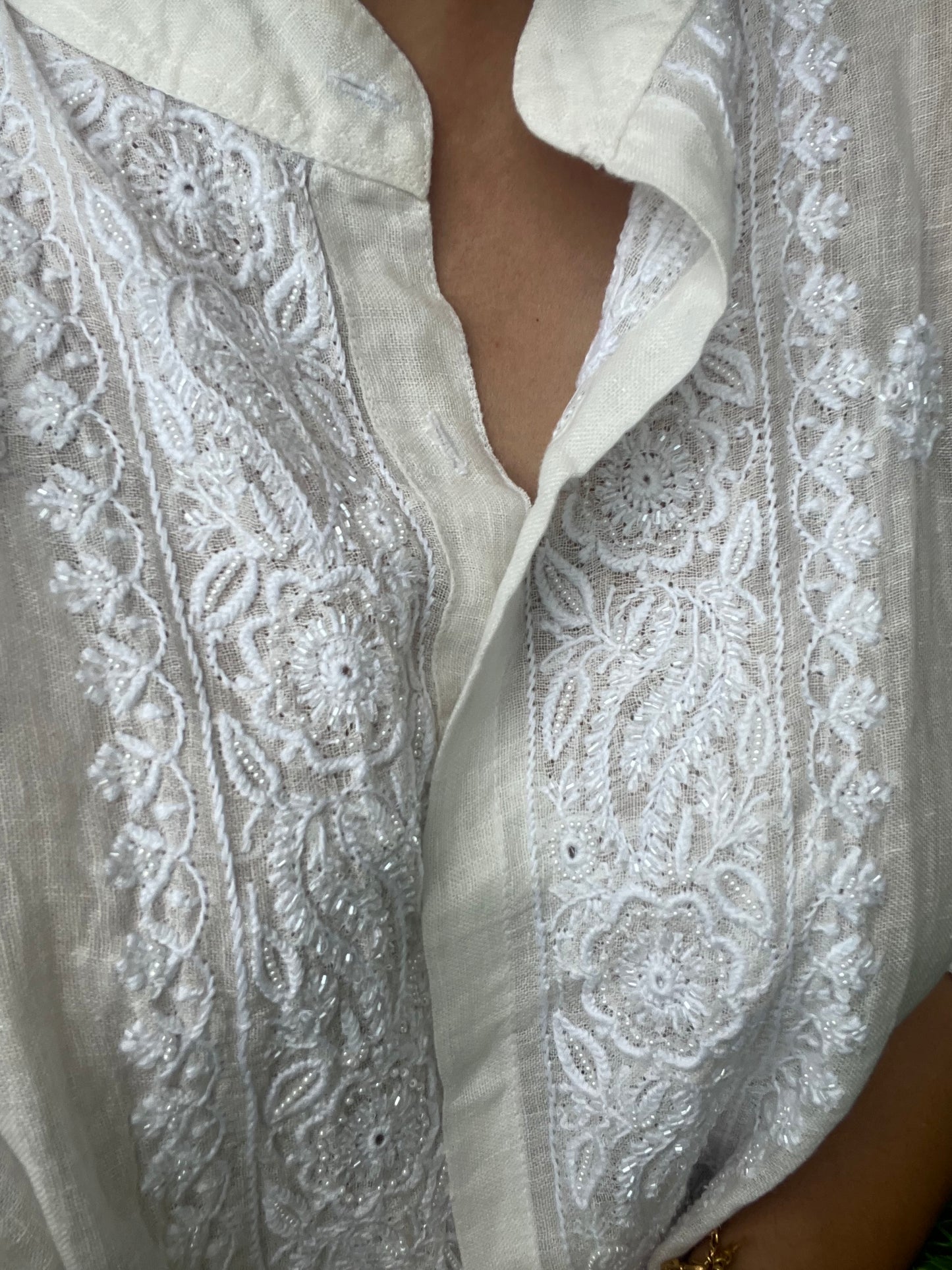 Linen chikan shirt and a-bottom-coord set