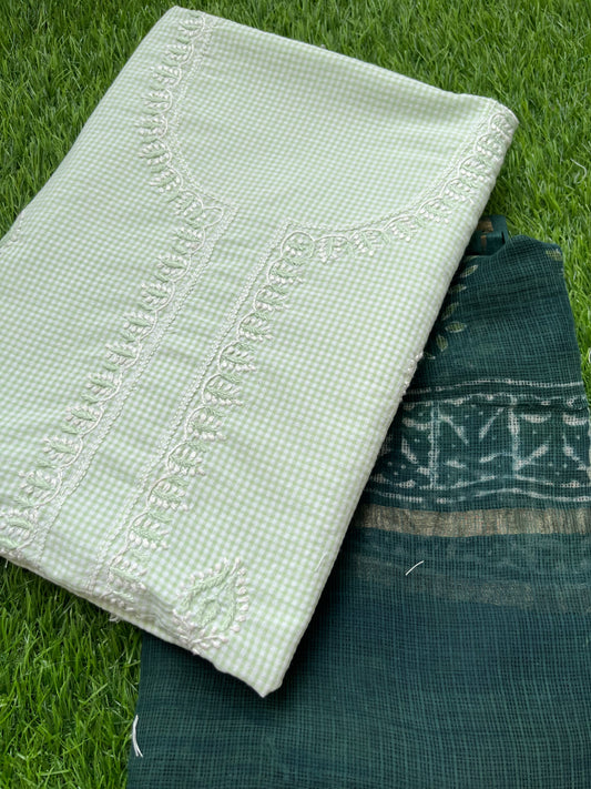 Cotton chikan kurta kota doria dupatta