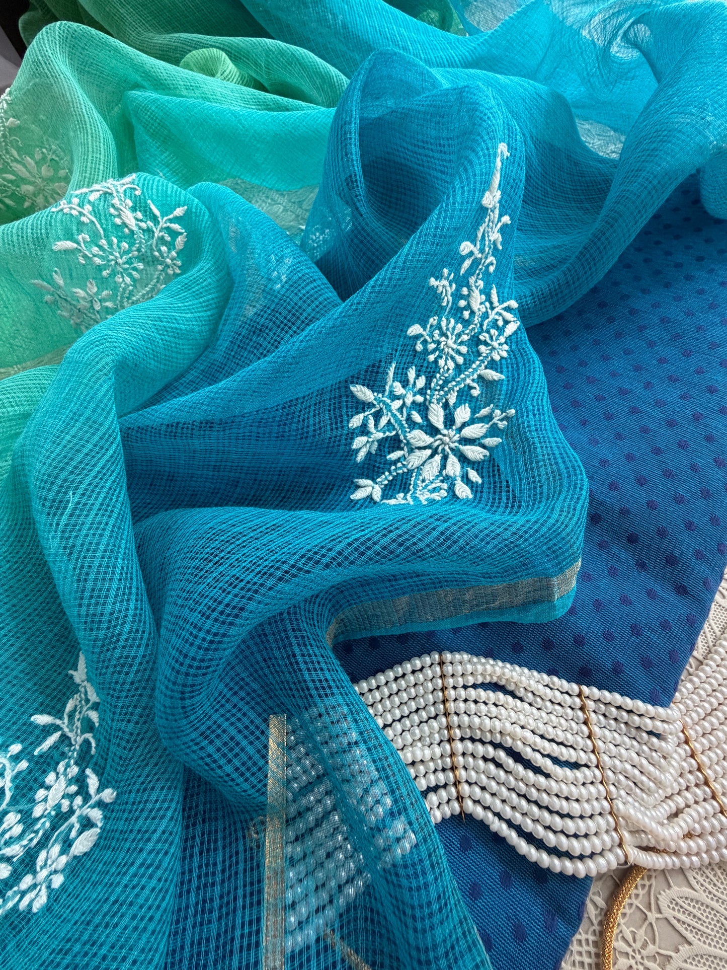 Mangalgiri kurta bottom Kota Doria chikankari dupatta