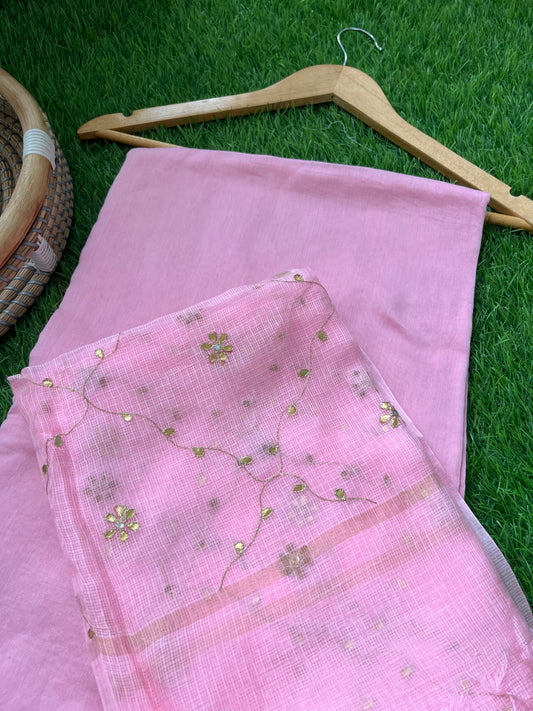 त्योहार :kota silk gota patti Dupatta with plain chanderi kurta bottom Fabric