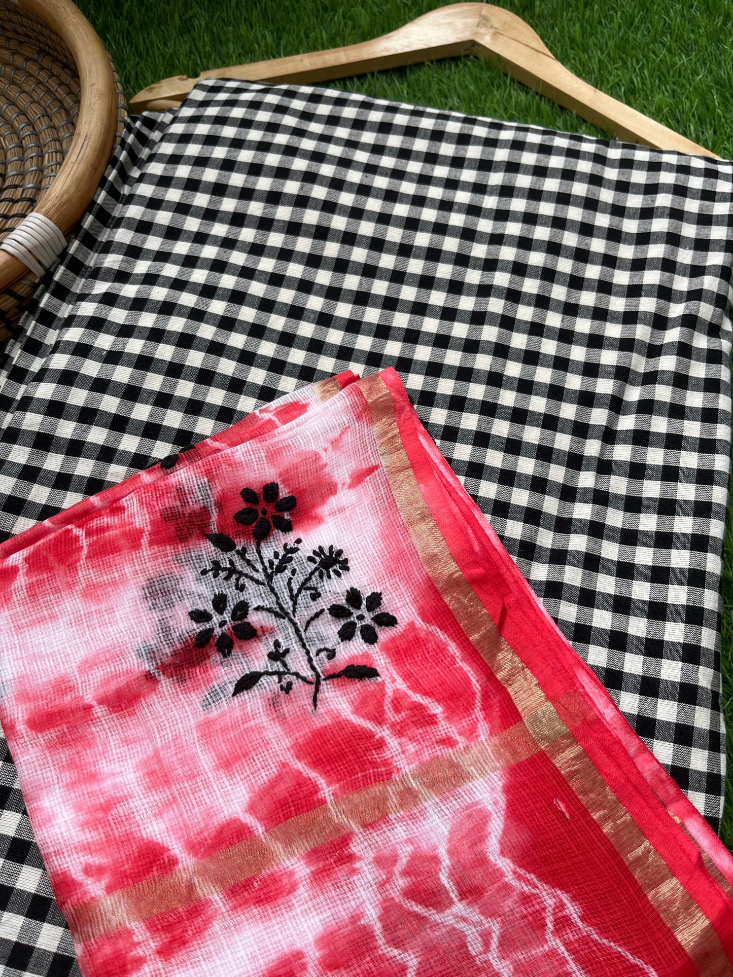 Kota doria Chikankari Dupatta cotton Fabric