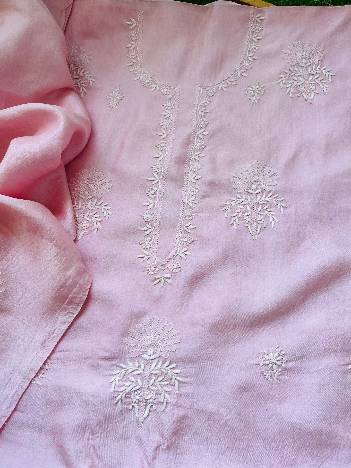 Tussar Silk Chikankari kurta Dupatta