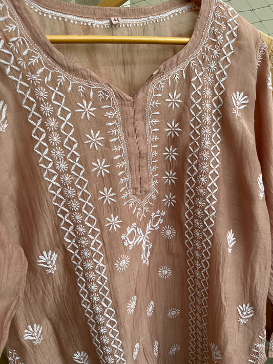 Chanderi chikan work short Kurti