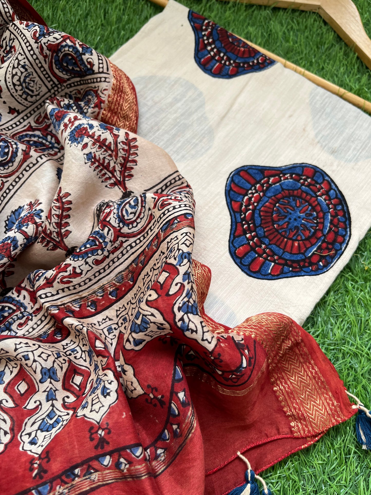 Cotton slub ajrakh kurta chanderi ajrakh dupatta