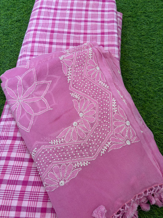 Khadi kurta bottom pure georgette chikankari bandhani dupatta