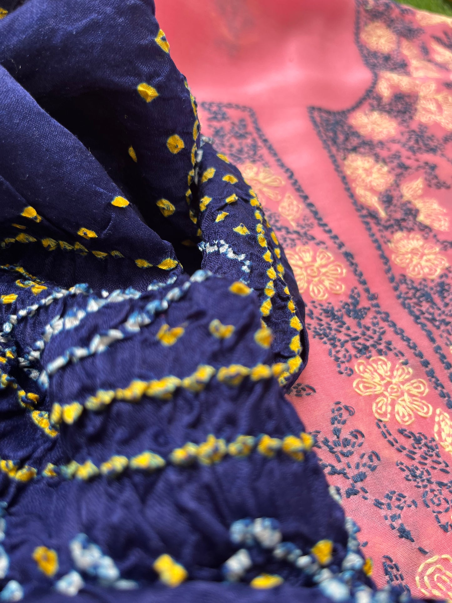 Chanderi Chikankari Kurta gajji silk bandhani Dupatta