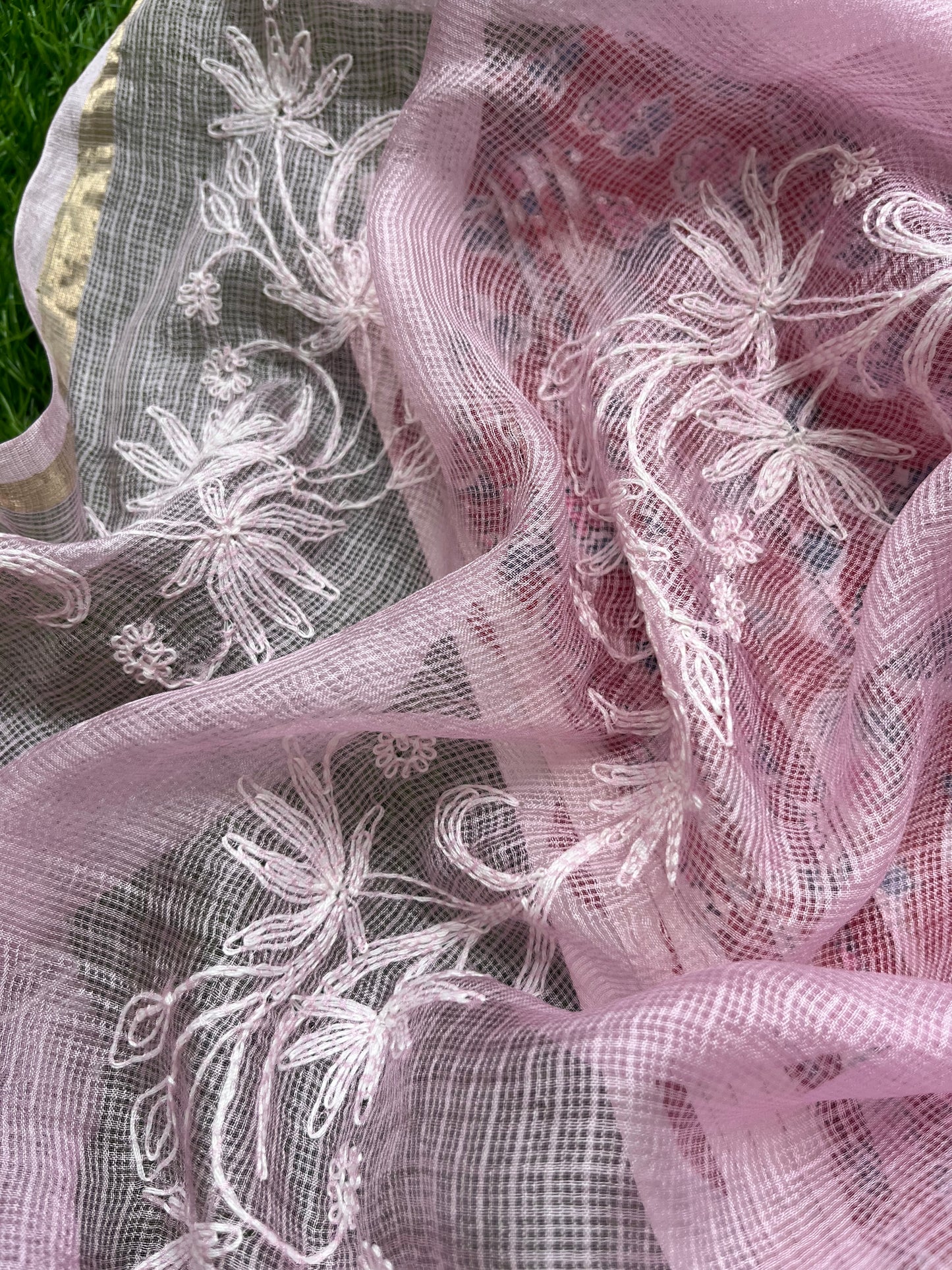 Kota silk Chikankari Dupatta with print kurta bottom Fabric
