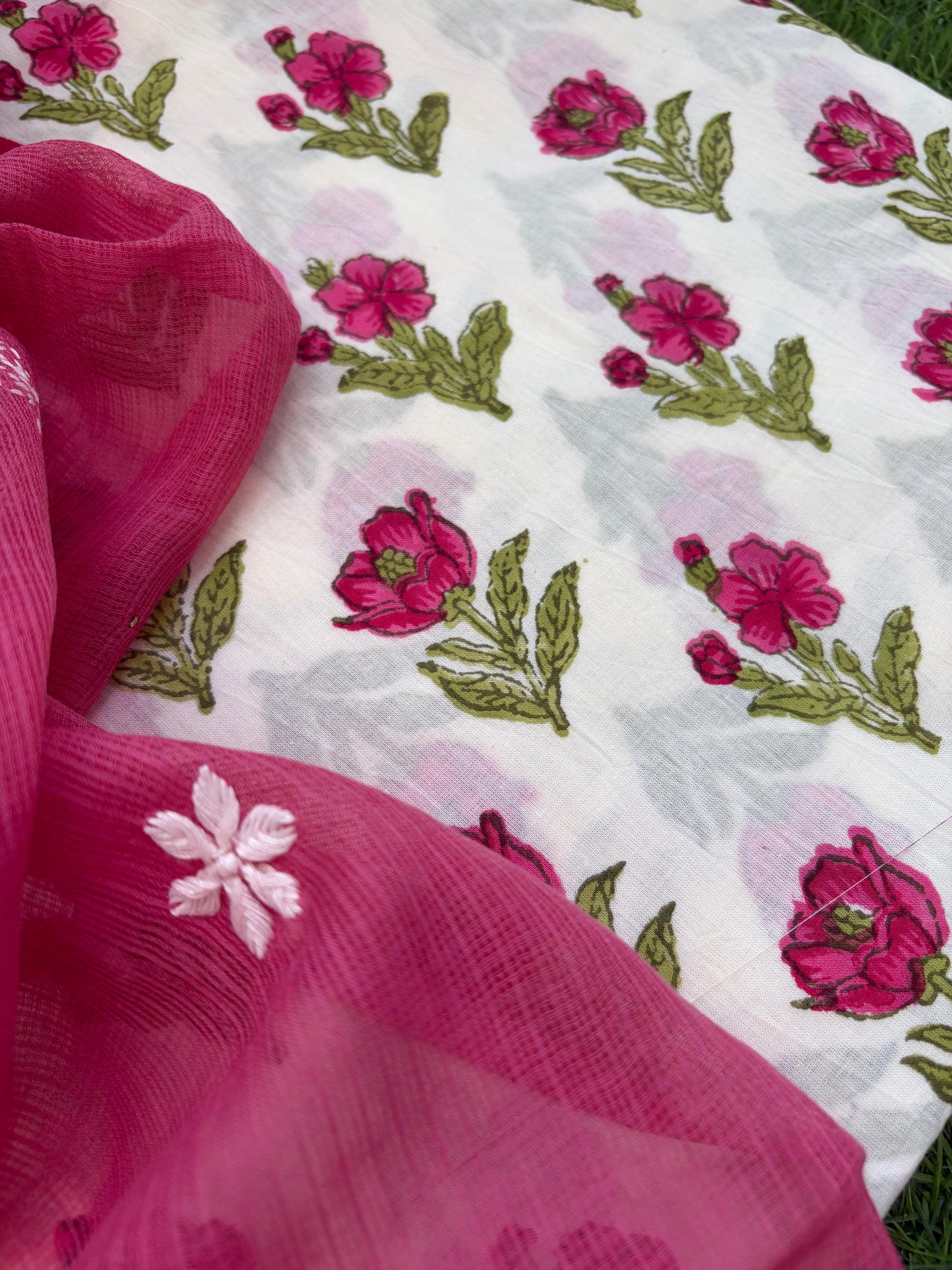 Cotton kurta Kota Doria chikankari dupatta