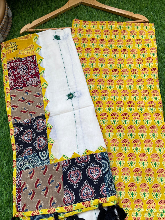 Cotton ajrakh kurta applique Mirror work dupatta set