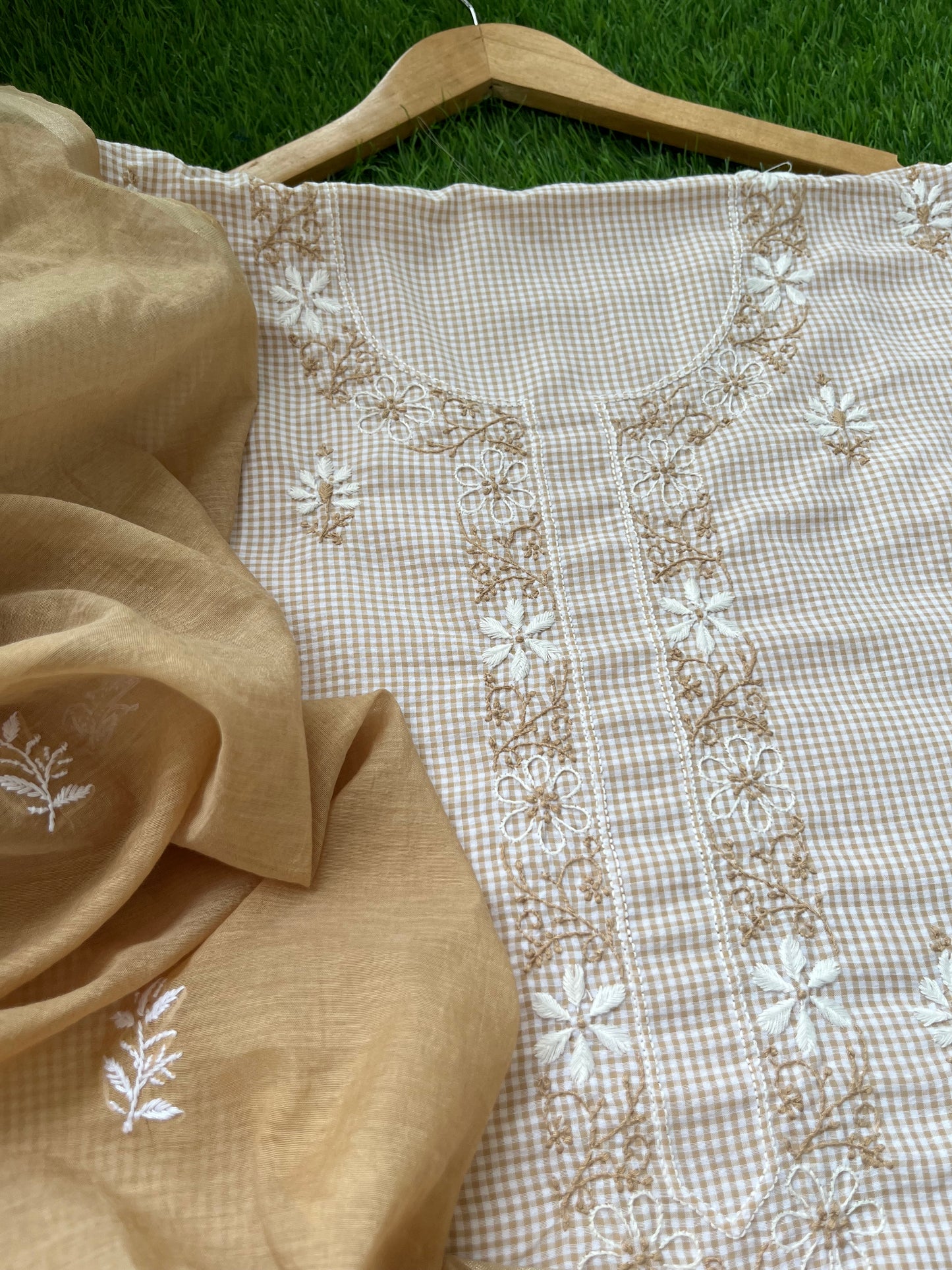 Cotton chikan kurta chanderi dupatta
