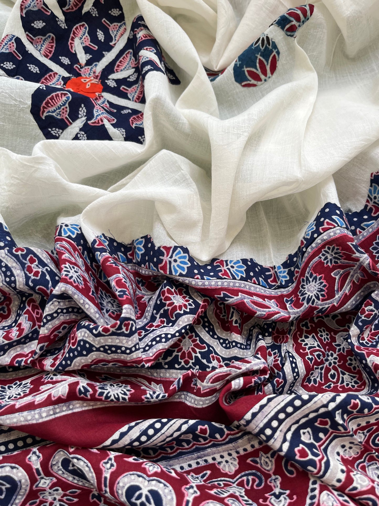 Cotton ajrakh kurta applique work dupatta set