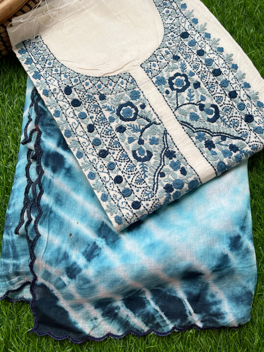 Knot work kurta mul tie and dye dupatta