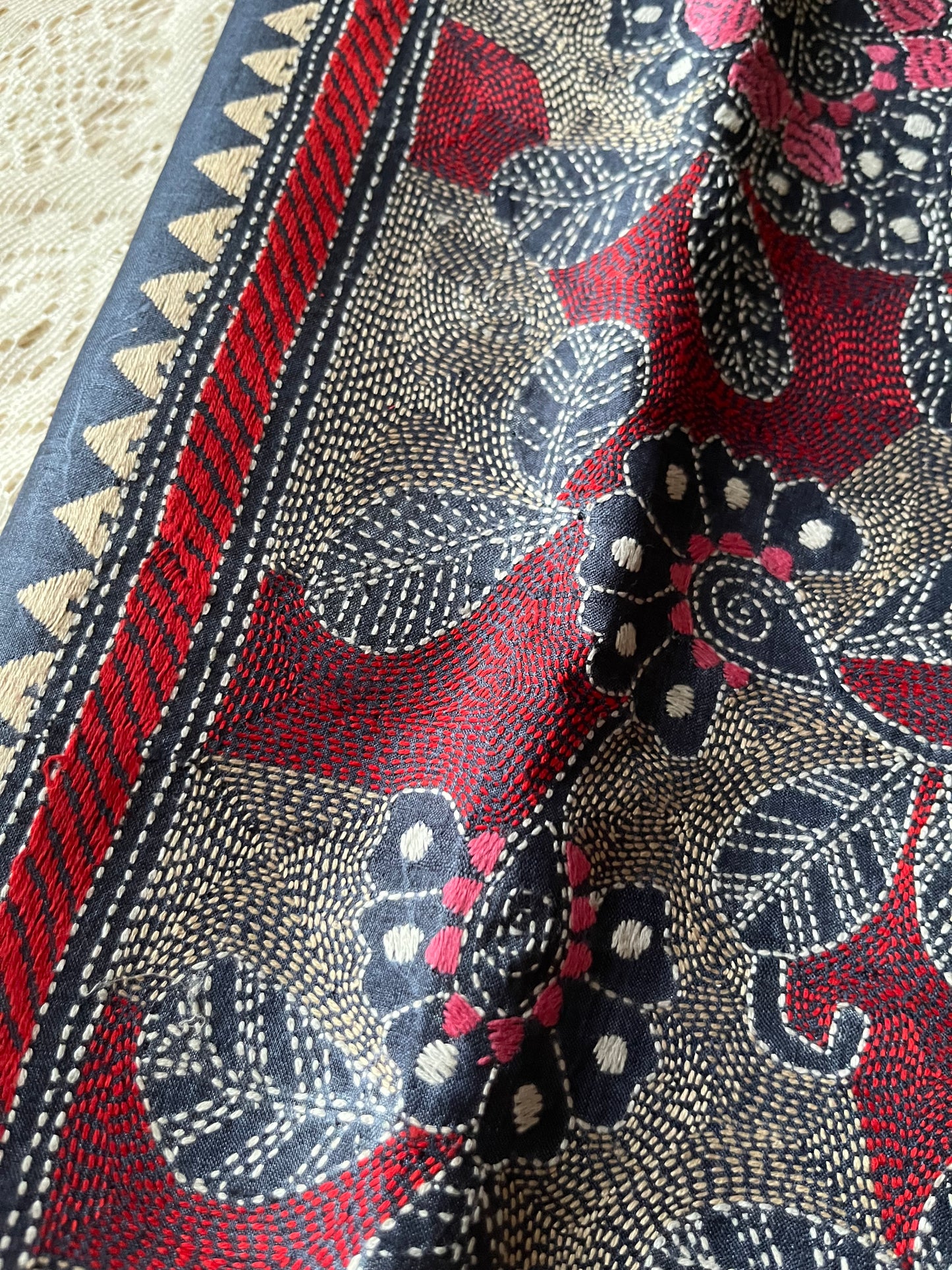 Silk Kantha work kurta fabric