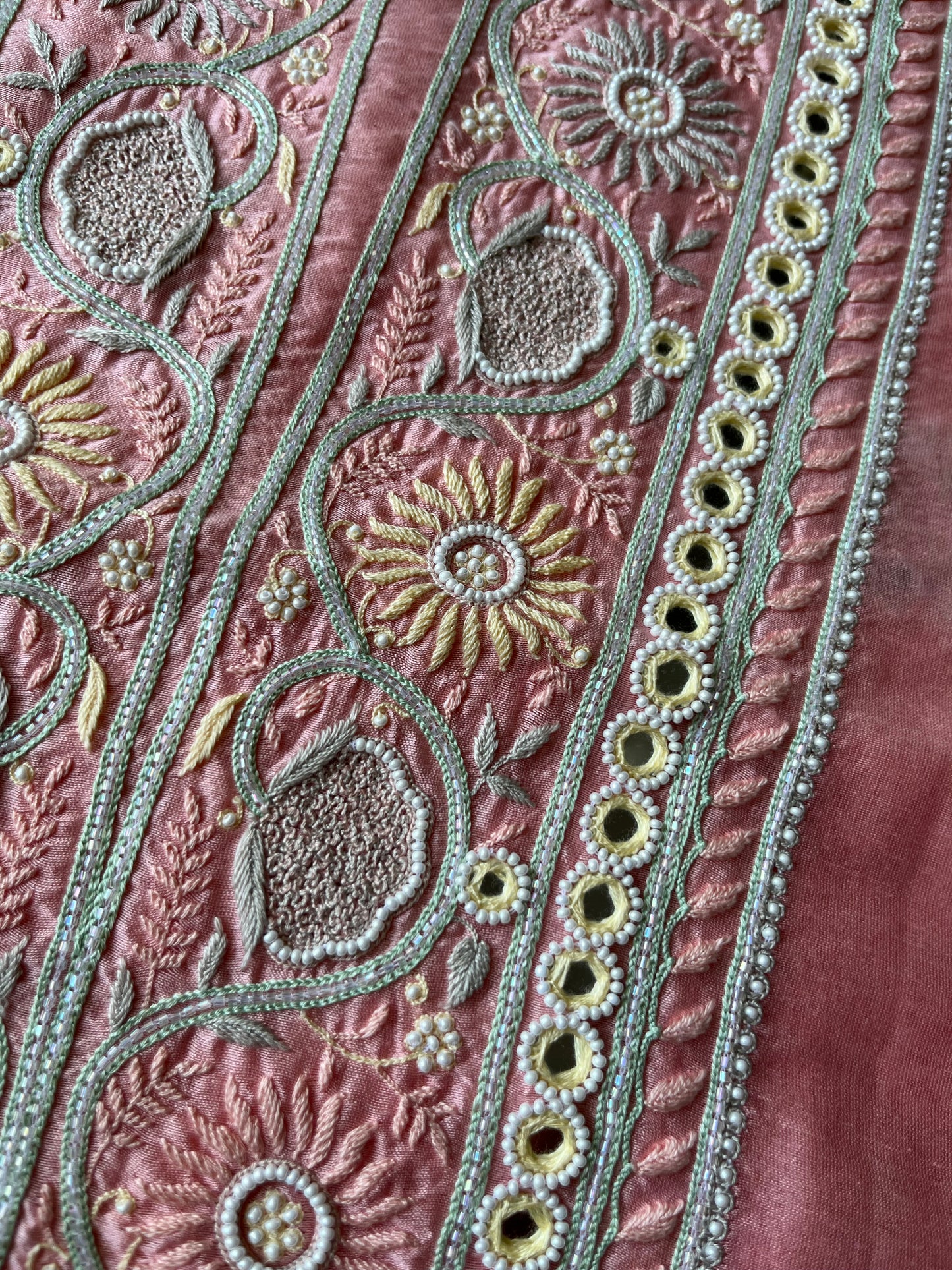 Hand embroidered chanderi kurta chanderi silk mukaish work dupatta