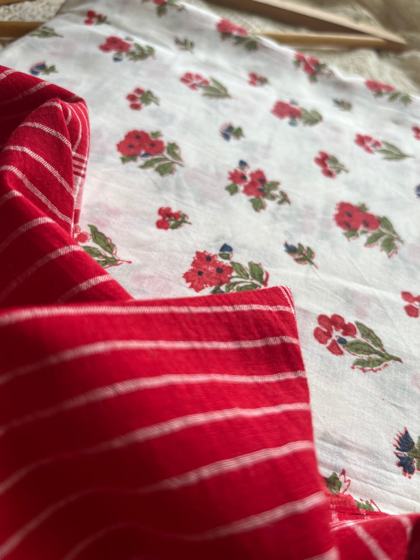 Cotton block print kurta bottom mul jaamdani dupatta