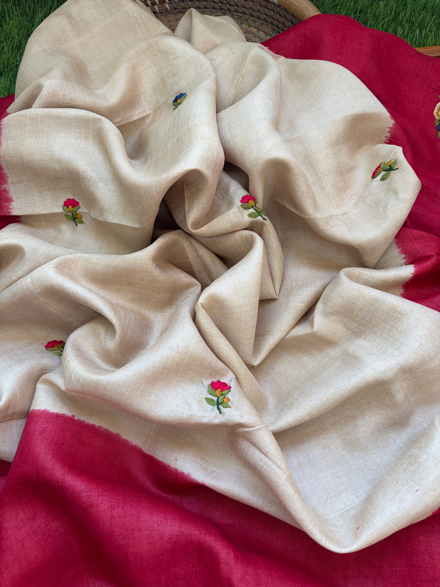 Hand embroidered tussar kurta dupatta
