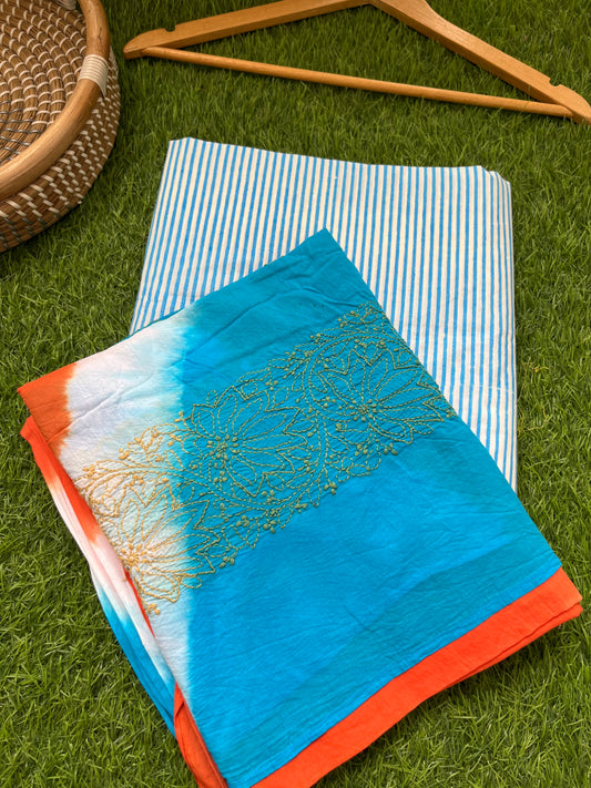 Cotton block print kurta bottom chikankari dupatta