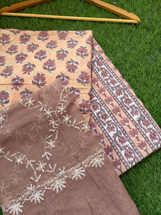 Cotton kurta bottom Kota Doria chikankari dupatta