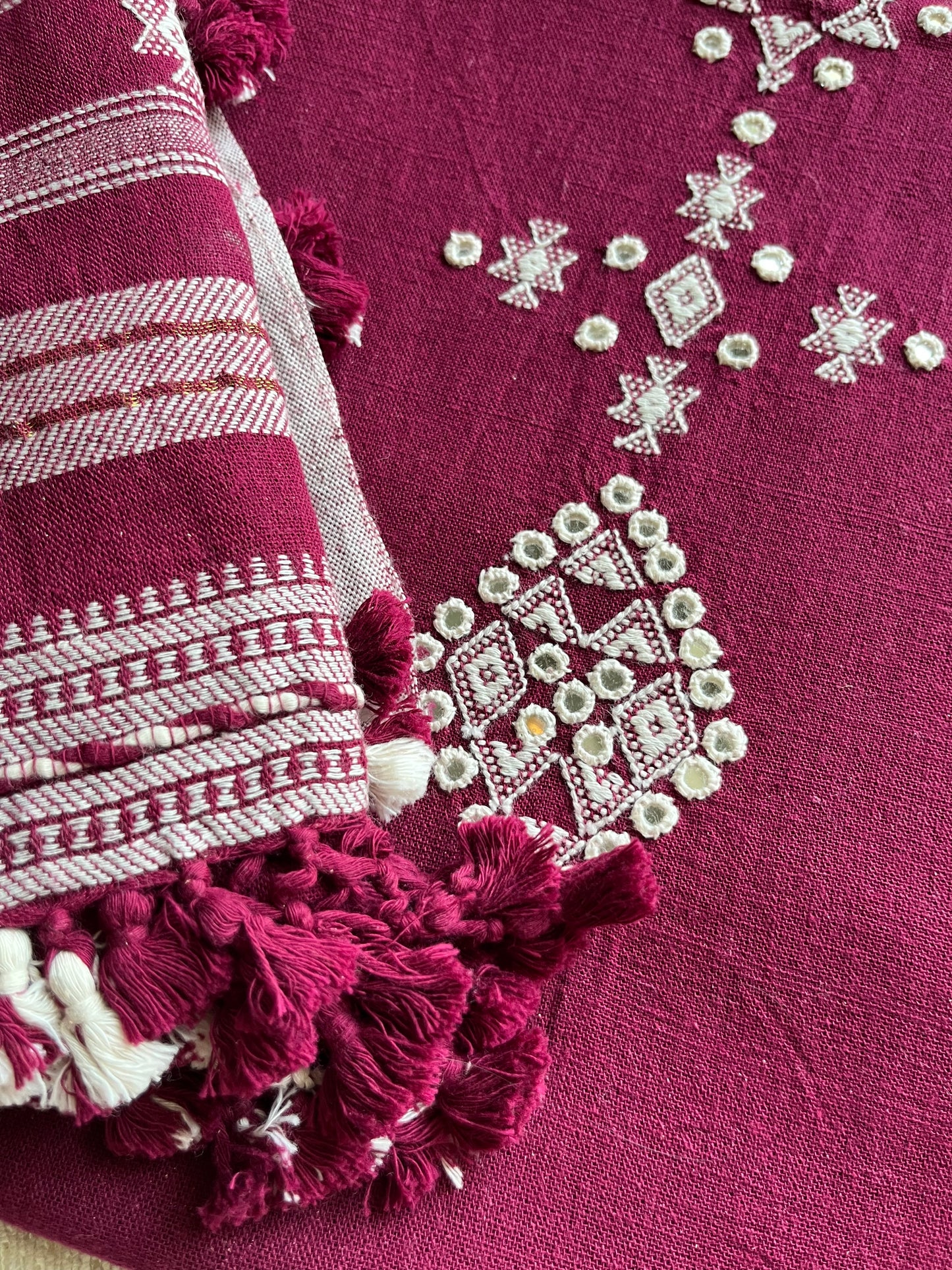 Handwoven organic kala Cotton kurta bottom dupatta