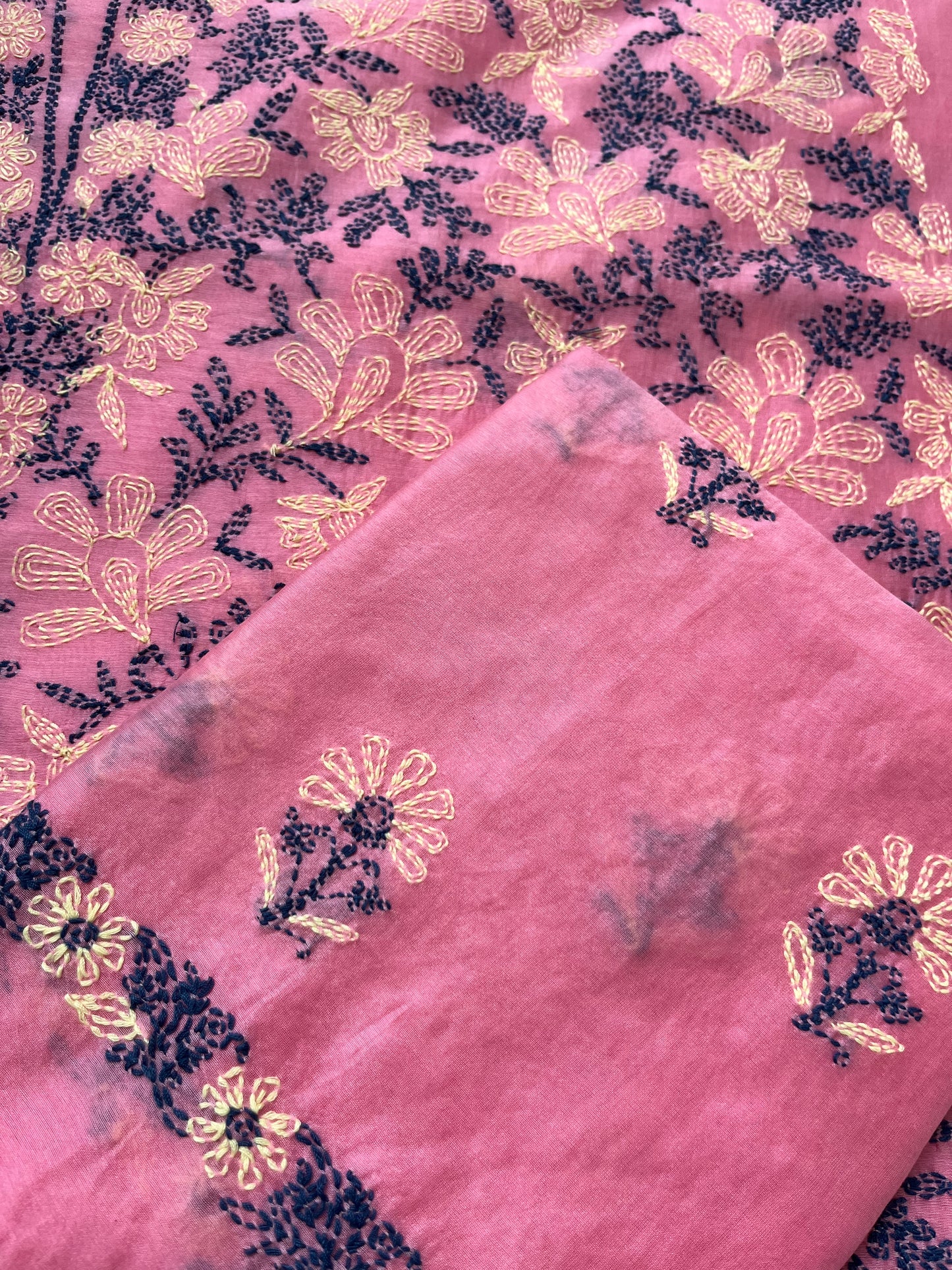 Chanderi Chikankari Kurta gajji silk bandhani Dupatta