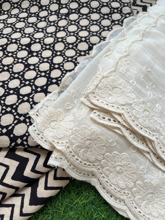 Cotton kurta bottom pure cotton scalloped dupatta