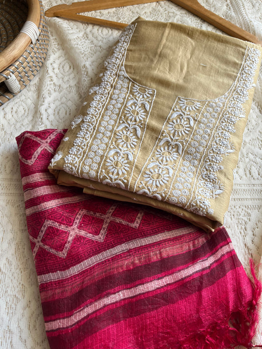 Chanderi Chikankari kurta with kota silk dupatta